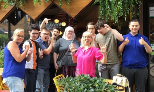 Staff outside Nanso's with the Year 11 leavers